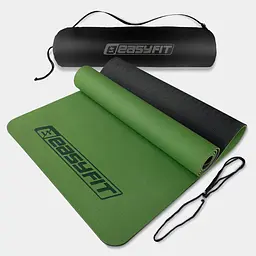 Килимок для йоги та фітнеса EasyFit TPE+TC 6мм двошаровий + Чохол зелений з чорним (EF-1924s-GNBK)