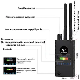 Детектор жучків і прослушки, обнаружитель бездротових камер, трекерів на магніті Protect G528 (100773) - мініатюра 3