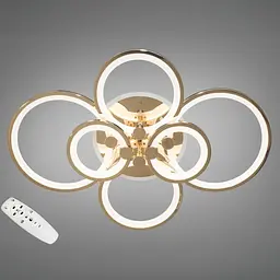 Стельова LED-люстра Diasha 8022/6G 135W, 6 кілець, 3 кольори світла, Ø58×81 см, диммер, пульт