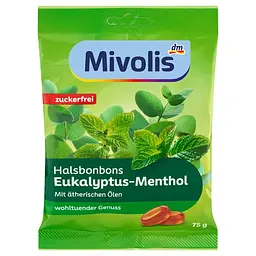 Льодяники від болю в горлі з ментолом Mivolis Halsbonbons Eukalyptus-Menthol 75г