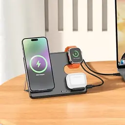 Безпровідна зарядка Hoco CQ1 3в1 для iPhone, iWatch/Airpods на 5-15W чорна - мініатюра 3