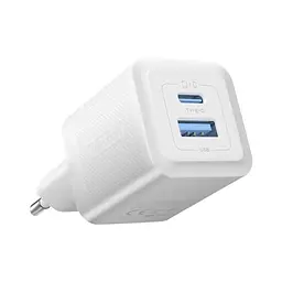 Зарядний пристрій Vention 1xUSB-C PD 30 Вт + 1xUSB QC 3.0 30 Вт GaN білий (FEQW0-EU)