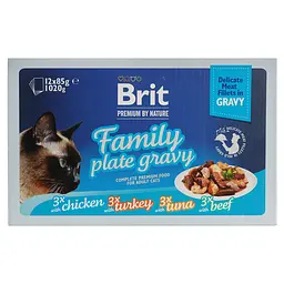 Вологий корм для котів Brit Premium Delicate Fillets in Gravy Family Plate Сімейна тарілка в соусі 1020 г (12 x 85 г) - мініатюра 2