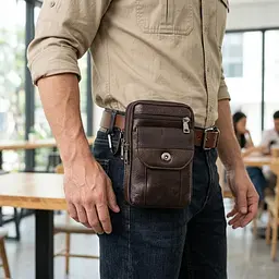 Компактна чоловіча сумка на пояс із натуральної шкіри Vintage 22141 коричнева - мініатюра 2