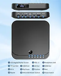 Міні-DVD-плеєр DESOBRY - компактний HD 1080p-плеєр для телевізорів з HDMI, безкоштовно для всіх регіонів, CD/DVD, USB/TF, пульт - мініатюра 3