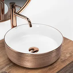 Умивальник Rea Sami rose brushed gold white накладний REA-U3303, Золотий - мініатюра 2