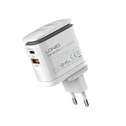 Зарядний пристрій Ldnio A2423C USB/ Type-C QC PD 25W нічник білий + кабель Type-C to Lightning