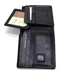 Чоловіче шкіряне портмоне чорне глянсове GRANDE PELLE 10х10х2 см acs0032089 - мініатюра 6