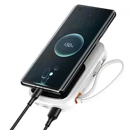 Зовнішній акумулятор Baseus Qpow Pro Digital Display Fast Charge Power Bank 10000mAh 20W iP Edition White（With: Simple charging cable Type-C 3A 0.3m W (PPQD060002) - мініатюра 7