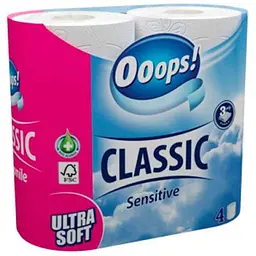 Туалетний папір OOOPS! 3 шари Classic Sensitive 4шт 140 відривів