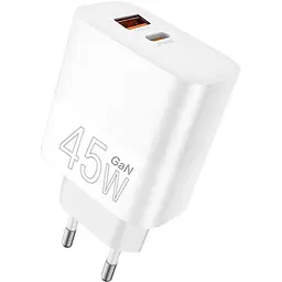 Зарядний пристрій WUW C209 1xUSB-C PD45W + 1xUSB QC3.0 18W White (WUW-C209)