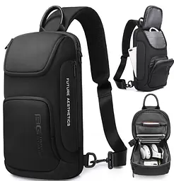 Однолямковий рюкзак через плече Bange BG-7565 7л Сумка-слінг з USB-роз'ємом Black (19369) - мініатюра 4