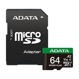 Карта пам'яті ADATA 64GB microSD class 10 UHS-I U3 V30 A2 Speed Plus (UD64GUI3V30A2SP-RA1)