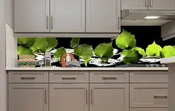 Вініловий кухонний фартух Зелене листя берези наклейка для кухні ПВХ Рослини Чорний Happy Pocket Z181593 - мініатюра 5