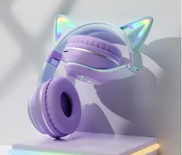 Дитячі бездротові навушники CATEAR BT618 з вушками та RGB-підсвіткою Bluetooth Фіолетові - мініатюра 2