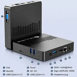 MLLSE M2 Air Mini PC 6GB RAM, 128GB EMMC, Intel N4000, Windows 11 Pro - мініатюра 6