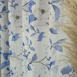 Льняні штори сірого кольору з блакитними квітами 150х270 з тюлистом батистовим 400х270 на тасьме ALBO pbe0052609 - мініатюра 9
