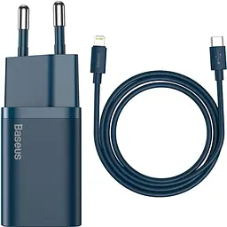 Мережевий зарядний пристрій Baseus Super Si Quick Charger 20W Sets Black + Type-C to Lightning Cable Blue