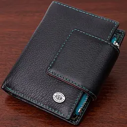 Портмоне для жінок у класичному кольорі з цікавою монетницею ST Leather 19449 чорний - мініатюра 1