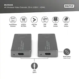 Digitus Бездротовий USB-C > HDMI, 4K UHD, 30 м - мініатюра 3