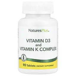 Вітамін D3 і K2 Natures Plus Vit D3 + Vitamin K Complex, 90 таблеток для підтримки кісток