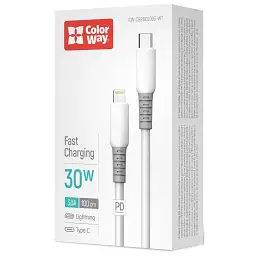 Дата кабель USB-C to Lightning 1.0m PD30W liquid silicone white ColorWay (CW-CBPDCL093-WT) - мініатюра 4