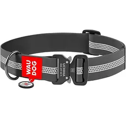 Нашийник для собак Waudog Waterproof, коллартекс, водостійкий, світловідбивний, з QR паспортом, металева пряжка-фастекс, XXL, 43-70х4 см, сірий