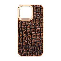 Кожаный чехол для Apple iPhone 15 Pro Max, Harder Kaiju Skin, оранжевый, термополиуретан ТПУ + экокожа с эффектом текстуры монстра, панель, защита корпуса, противоударный, микрофибра, рамка вокруг камеры, защита всего корпуса, (ARM76849)