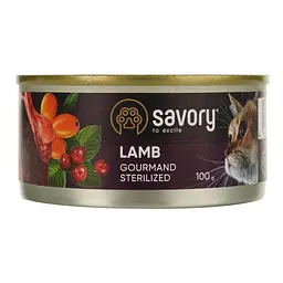 Уцінка. Вологий корм для дорослих стерилізованих котів Savory Cat Can Adult Sterilised з ягням 100 г