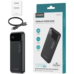 УМБ Choetech 10000mAh 22.5W PD,QC3.0 2USB-A+USB-C Black (B728-CCBK) - мініатюра 8
