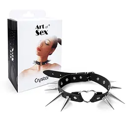 Чокер серце з великими шипами, із натуральної шкіри Art of Sex - Crystal - мініатюра 5