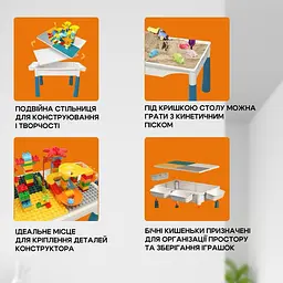 Дитячий стіл та стілець. Багатофункціональний ігровий стол лего з конструктором 104 деталей, для малювання, для навчання, столик для гри з піском (YR6039) - мініатюра 5