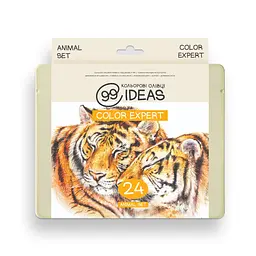Набір олівців кольорових 99IDEAS "Color Expert" 24 кольори, Animal Set, металева коробка, 99CE-24ANIM