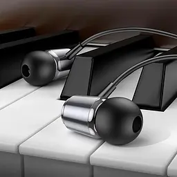 Провідні вакуумні навушники Hoco M108 Spring metal universal earphones with mic, 3.5mm, 1.2m, metal-grey - мініатюра 5