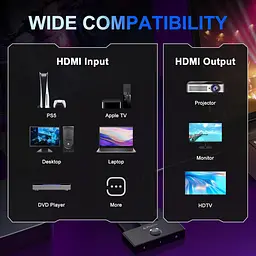 HDMI-перемикач 4K 60 Гц, PORTTA двонаправлений 2.0-перемикач 2 в 1 вихідний розгалужувач 1 в 2 виходи концентратор HDR HDCP2 - мініатюра 2