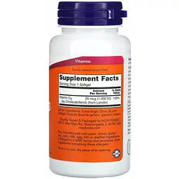Вітамін D-3 Now Foods 1000 МО 180 гелевих капсул - мініатюра 2