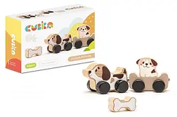 Іграшка каталка поїзд магнітний дерев'яний Кмітливі цуценята Cubika Clever Puppies 15443