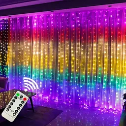Світлодіодна гірлянда штора роса Niki Light від USB 8 режимів вогники на вікно завіса з пультом 300 лед 3x3м різнокольорова райдужна + блок живлення - мініатюра 9