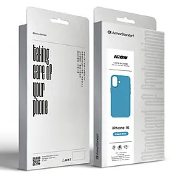 Силиконовый чехол для Apple iPhone 16, ICON2 Case, голубой, противоударный, панель, защита всего корпуса, матовая поверхность Soft Touch, выступает над дисплеем, совместим с защитными стеклами и пленками, с микрофиброй, ArmorStandart (ARM79628) - мініатюра 9
