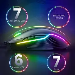 Комп'ютерна мишка Onikuma ігрова CW-97 6400 DPI RGB підсвітка 7 кнопок безшумна дротова для ПК та ноутбука чорний - мініатюра 4