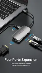 Док-станція USB3.1 Type-C --> HDMI/VGA/USB 3.0/PD 100W Hub 4-in-1 Vention - мініатюра 4
