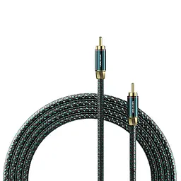 Коаксиальный аудиокабель Vention 8 м тюльпан RCA штекер на RCA штекер для цифрового S/PDIF 75 Ом с двойным экранированием в хлопковой оплётке с посеребрённым проводником OFC с позолоченными разъёмами зелёный (BCTGK)