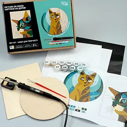 Набір для випалювання картини на дереві Rosa Start „Cats“ з фарбами в коробці - мініатюра 4
