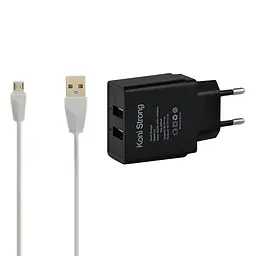 Адаптер мережевий micro cable KONI STRONG K2 2USB 2.1 A набір з кабелем мікросб чорний