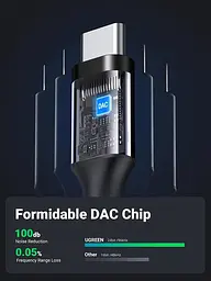 Перехідник USB Type-C для 3.5 mm Ugreen AV161 з DAC chip аудіоадаптер для навушників Black (50631) - мініатюра 3