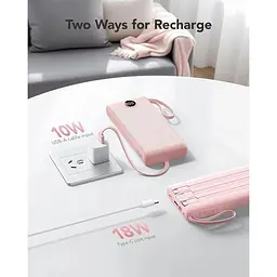 Портативний зарядний пристрій Vrurc ємністю 20000 мАг швидка зарядка micro і USB C три кабелі - мініатюра 6