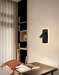 Настінний LED світильник для читання 3W+9W із USB-зарядкою, вимикачами, 3100K, чорний - мініатюра 2