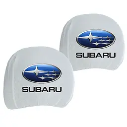 Чохли для підголівників Універсальні Subaru Білі Кольоровий логотип 2 шт