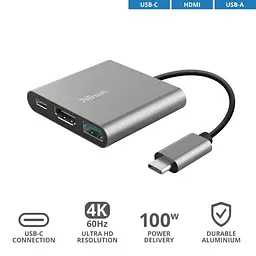 USB-Хаб Trust USB-хаб Dalyx 3-in-1 Multiport USB-C Adapter ALUMINIUM (23772_TRUST) - мініатюра 4