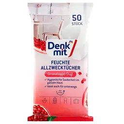 Універсальні вологі серветки для прибирання DenkMit, гранат, 50 шт.